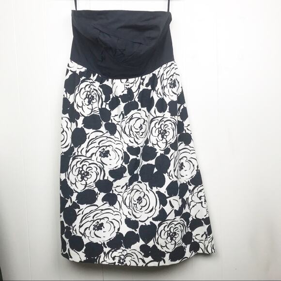 Anthropologie Deletta Strapless Dress Medium Origami Camellia Navy Blue Flora - Picture 2 of 6